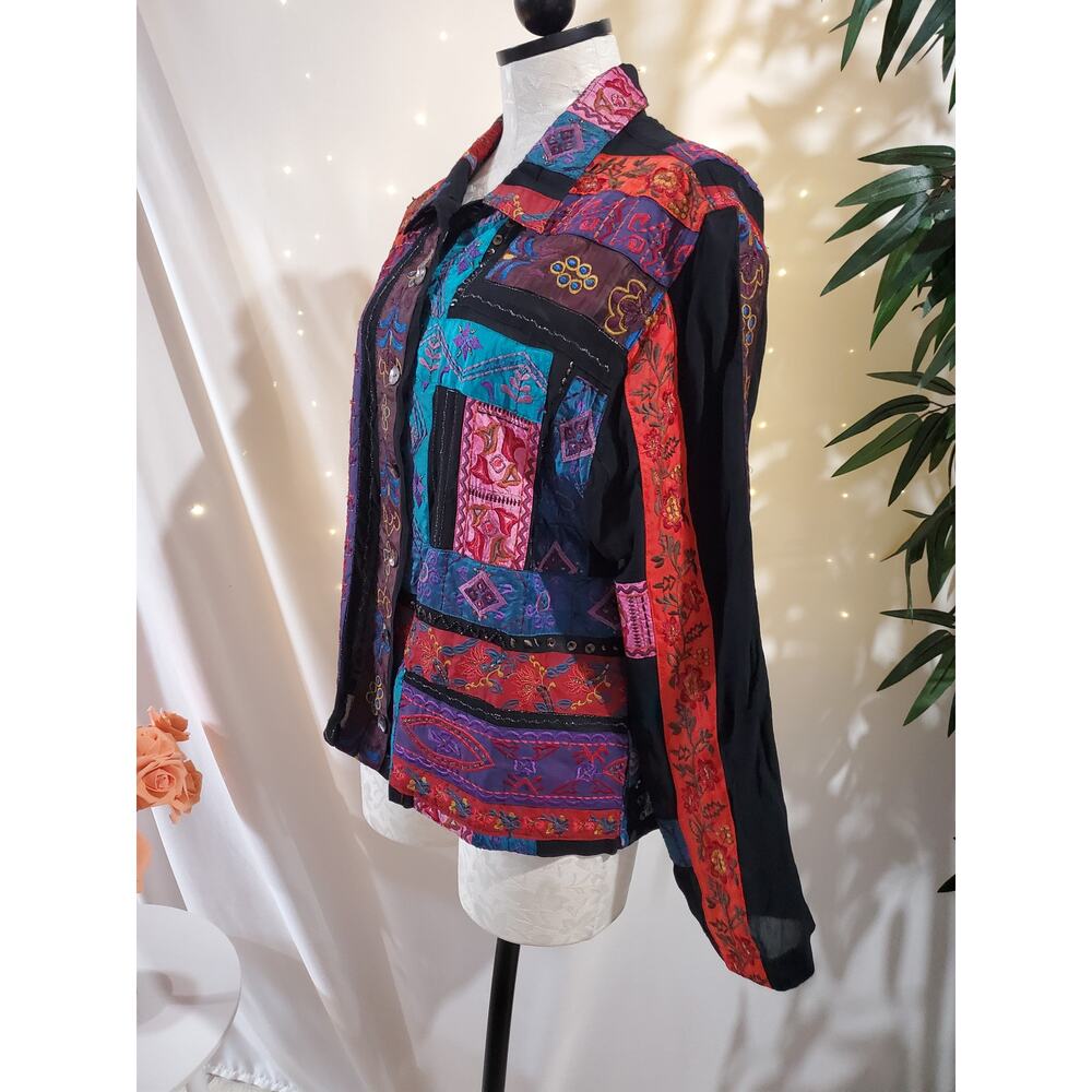 Chicos VTG Patchwork Embroidered Boho Art to Wear Jacket Womens 2 US L Rare - Picture 4 of 10
